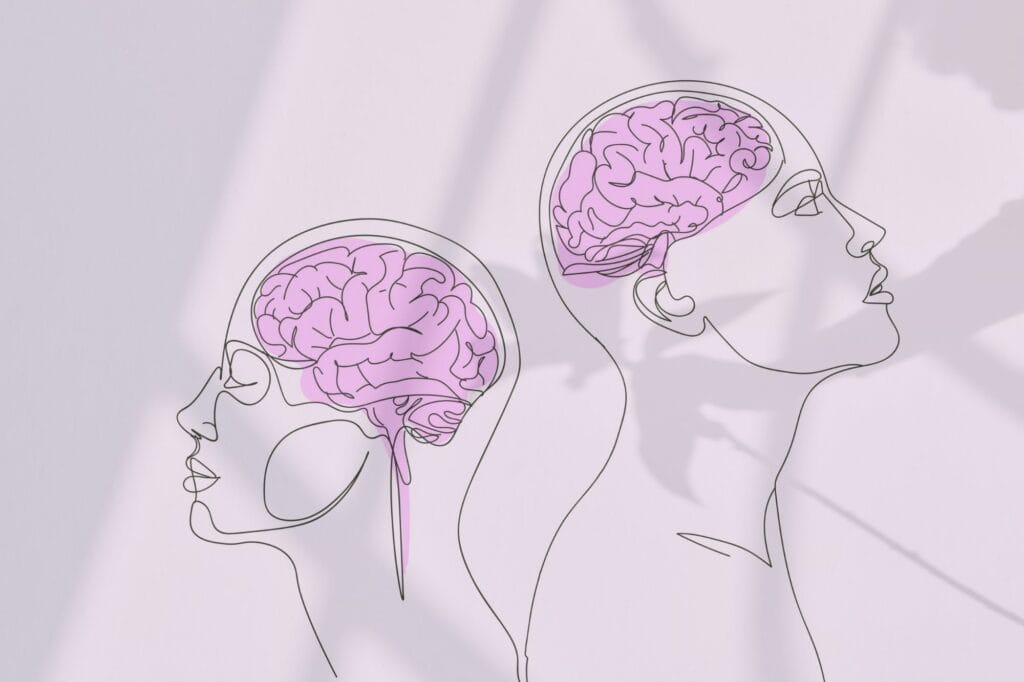 An illustration of a man and a woman's inner mind workings.