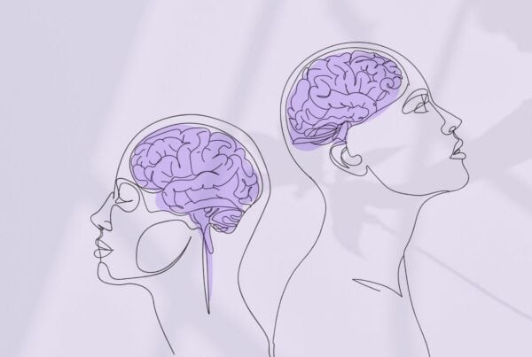An illustration of a man and a woman's inner mind workings.
