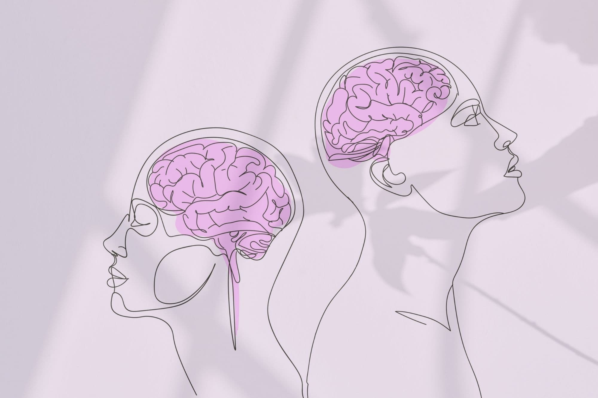An illustration of a man and a woman's inner mind workings.